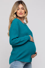 Teal Waffle Knit Round Hem Maternity Sweater