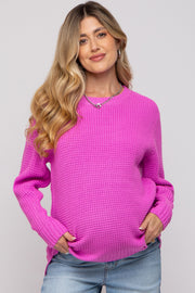 Pink Waffle Knit Round Hem Maternity Sweater