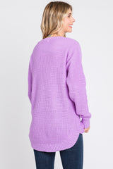 Lavender Waffle Knit Round Hem Sweater