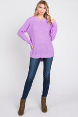 Lavender Waffle Knit Round Hem Sweater