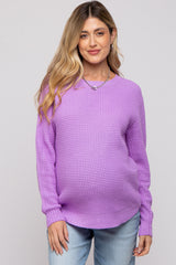 Lavender Waffle Knit Round Hem Maternity Sweater