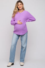 Lavender Waffle Knit Round Hem Maternity Sweater