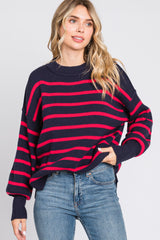 Navy Striped Long Sleeve Knit Sweater