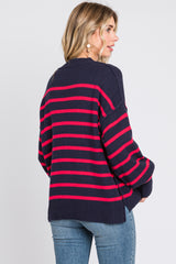 Navy Striped Long Sleeve Knit Sweater