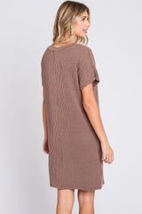 Taupe Ribbed Front Pocket Dolman Short Sleeve Dress