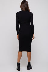 Black Ribbed Knit Fitted Maternity Dress