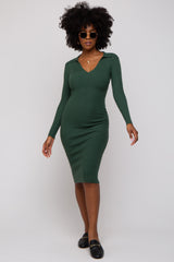 Forest Green Ribbed Knit Fitted Dress