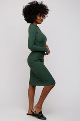 Forest Green Ribbed Knit Fitted Dress