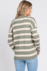 Olive Striped Ribbed Long Sleeve Top