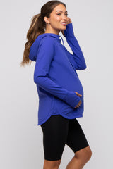 Royal Blue Hooded Long Sleeve Maternity Active Top