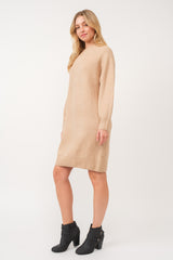 Beige Mock Neck Sweater Dress