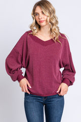 Burgundy Ribbed V-Neck Cropped Maternity Sweater