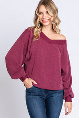 Burgundy Ribbed V-Neck Cropped Sweater