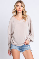 Beige Ribbed V-Neck Cropped Sweater