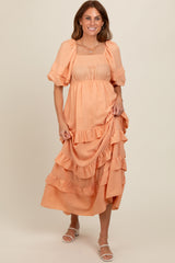 Peach Ruffle Tiered Maxi Dress