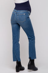 Blue Straight Leg Raw Hem Maternity Jeans