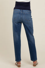 Blue Distressed Knee Straight Leg Maternity Jeans