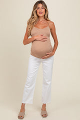 White Raw Hem Maternity Wide Leg Ankle Crop Jeans