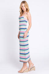 Multicolor Stripe Sweater Knit Midi Dress