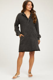 Charcoal Collared French Terry Raw Edge Maternity Dress