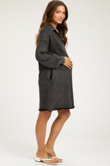 Charcoal Collared French Terry Raw Edge Maternity Dress