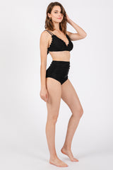 Black Scalloped V-Neck High Waist Two-Piece Swimsuit