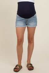 Light Blue Cuffed Maternity Denim Shorts