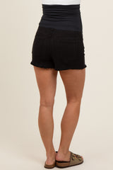 Black Cut Off Maternity Denim Shorts