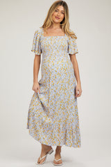 Light Blue Floral Smocked Maternity Maxi Dress