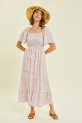 Ivory Floral Smocked Maternity Maxi Dress