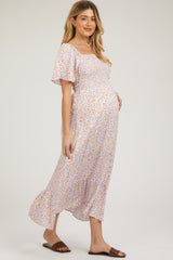 Ivory Floral Smocked Maternity Maxi Dress