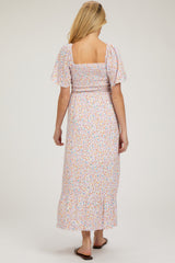 Ivory Floral Smocked Maternity Maxi Dress