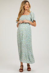 Mint Floral Smocked Maternity Maxi Dress