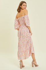 Light Pink Floral Smocked Maxi Dress