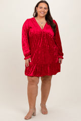 Red Velvet Long Sleeve Maternity Plus Dress