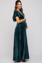 Teal Velvet Maternity Maxi Dress