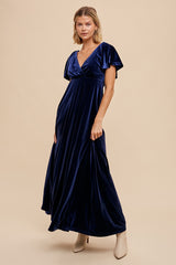 Navy Blue Velvet Maternity Maxi Dress