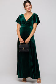 Emerald Green Velvet Maternity Maxi Dress