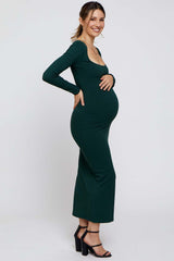 Forest Green Ribbed Scoop Neck Maternity Midi Dress