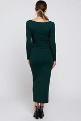 Forest Green Ribbed Scoop Neck Maternity Midi Dress