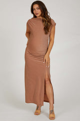 Mocha Glitter Mock Neck Maternity Midi Dress