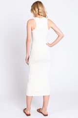 Ivory Sleeveless Ribbed Fitted Midi Dress