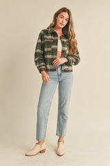 Brown Green Checker Plaid Shacket