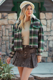 Brown Green Checker Plaid Shacket