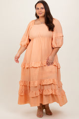 Peach Square Neck Ruffle Tiered Maternity Plus Maxi Dress