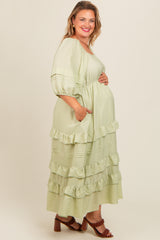 Mint Green Square Neck Ruffle Tiered Maternity Plus Maxi Dress