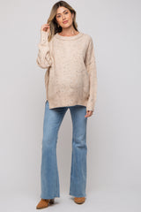 Beige Speckled Knit Maternity Sweater