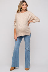 Beige Speckled Knit Maternity Sweater