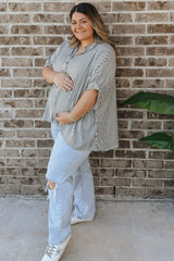 Charcoal Striped Button Up Dolman Maternity Top