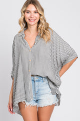 Charcoal Striped Button Up Dolman Maternity Top